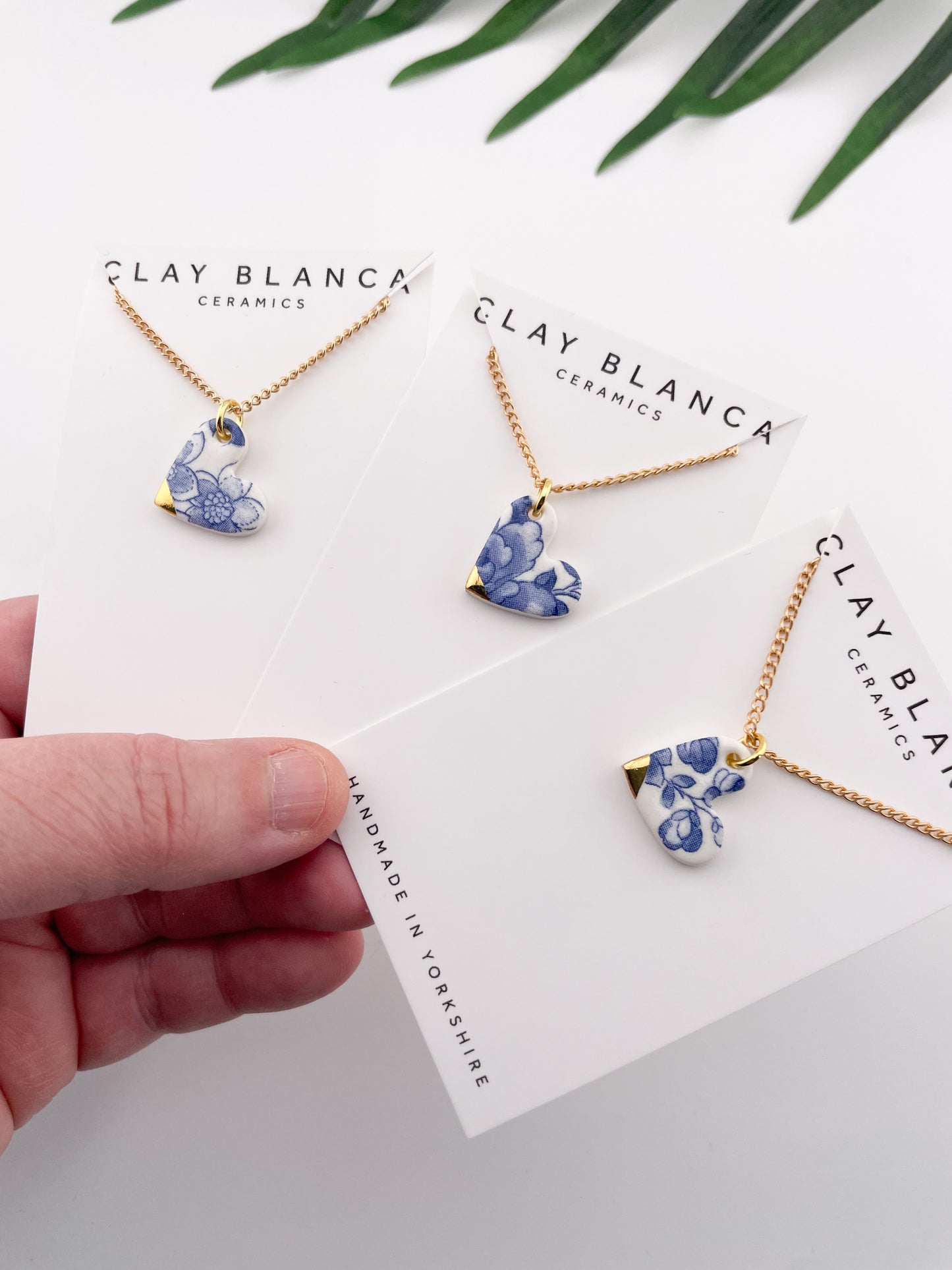 Blue China Small Heart (side) Pendant necklace with gold tip