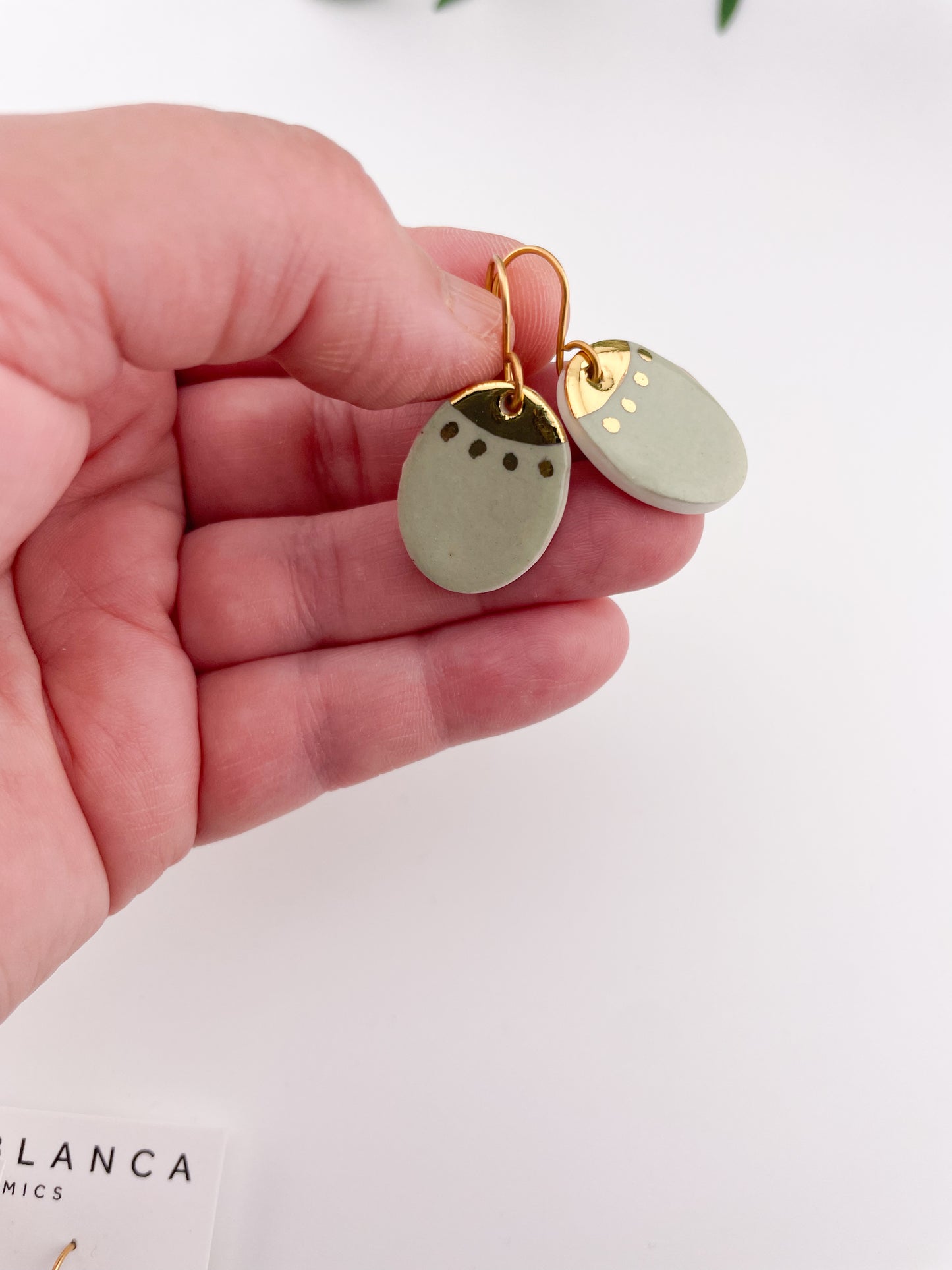 Sage green porcelain dangles