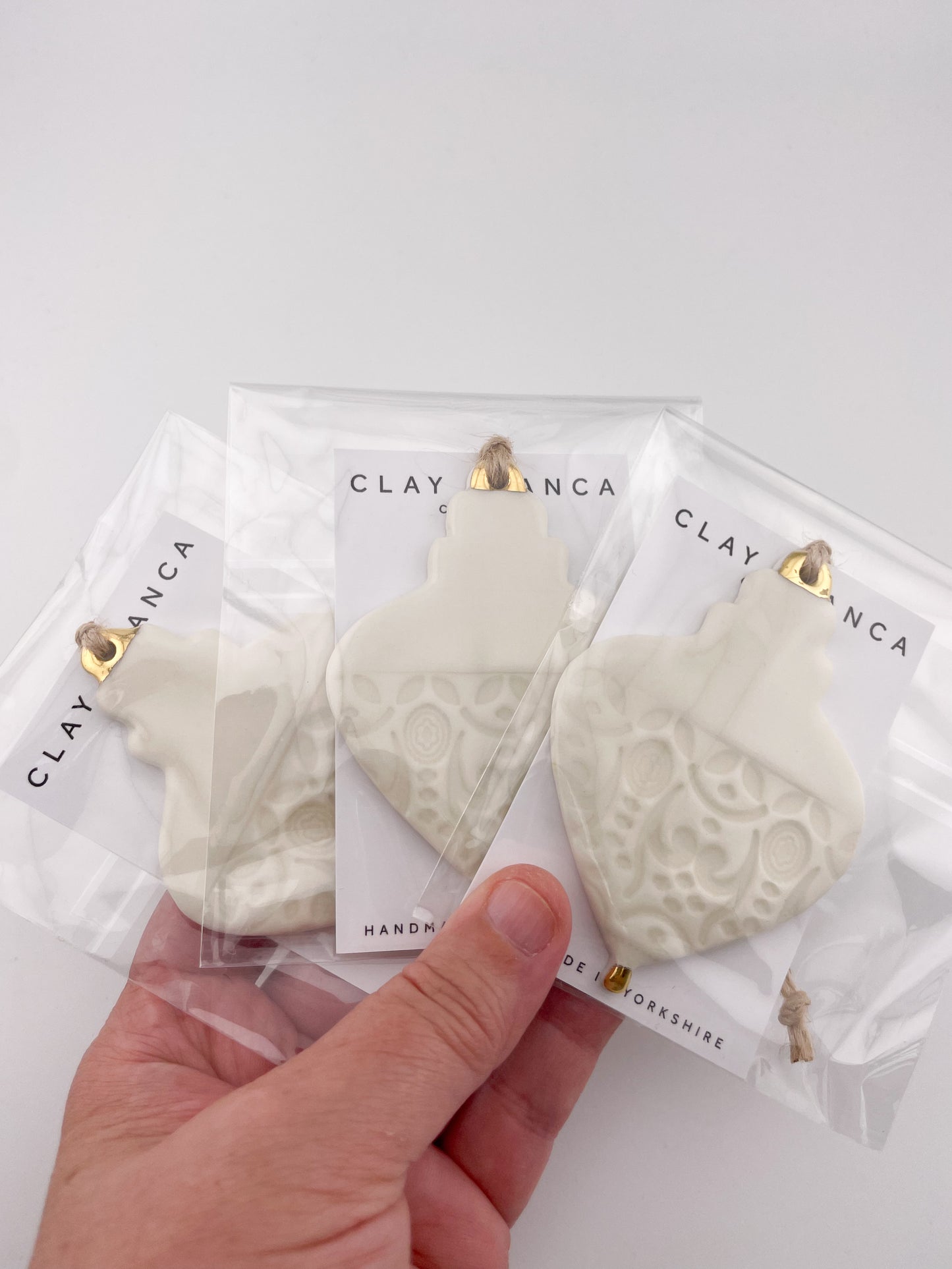 White bauble with gold detail - pack of 3