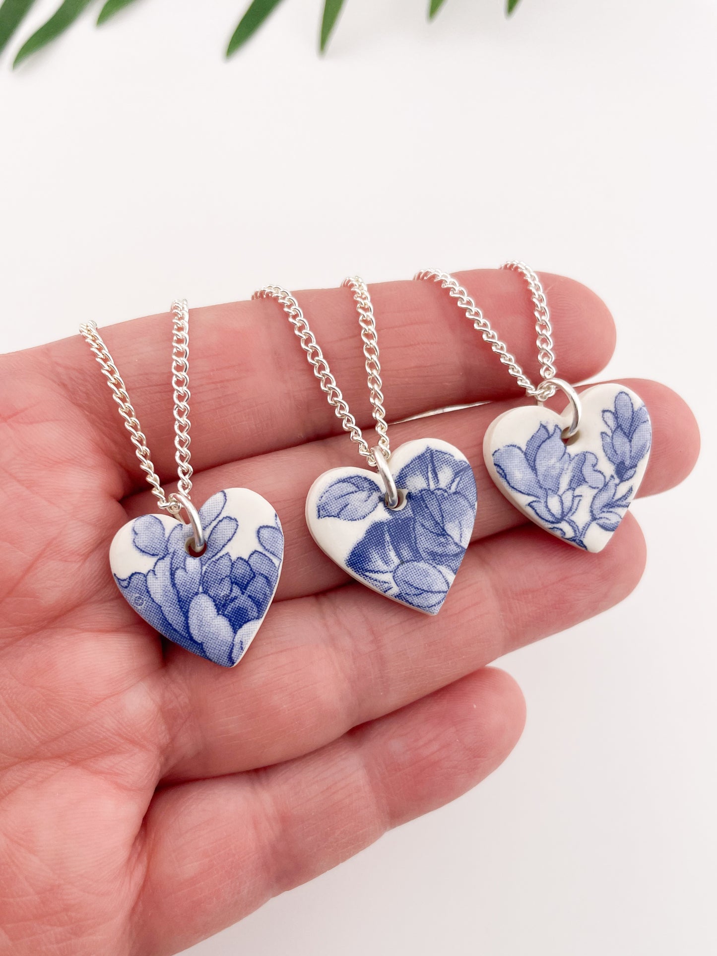 Blue China Medium Heart (middle) Pendant necklace on silver chain