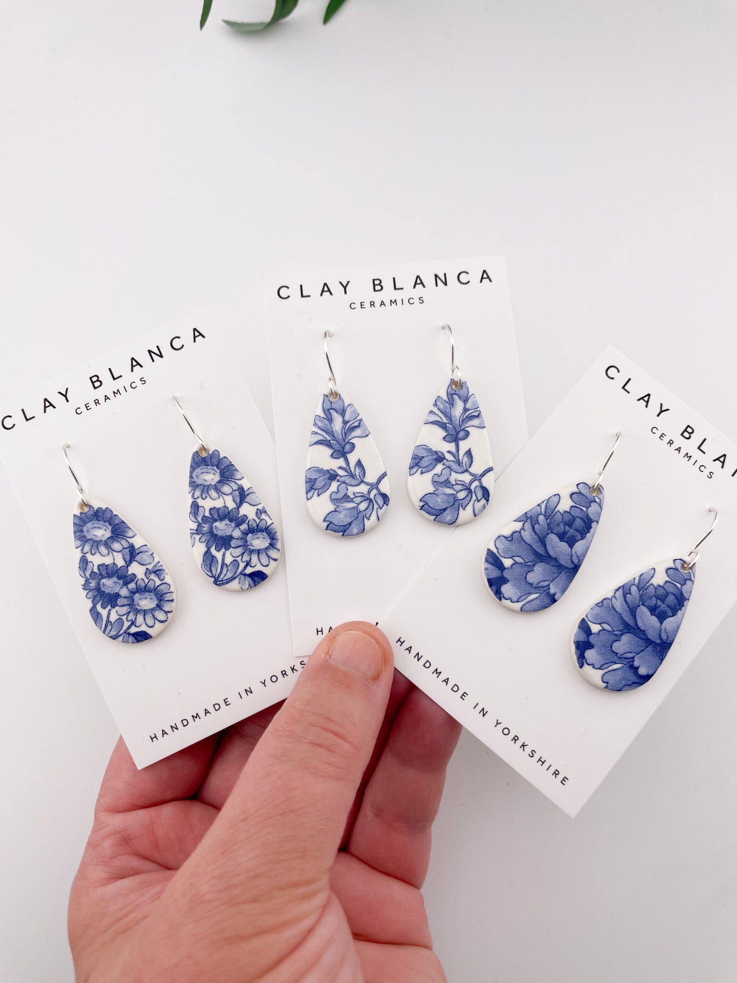 Blue China Teardrop Dangle earrings on silver wire