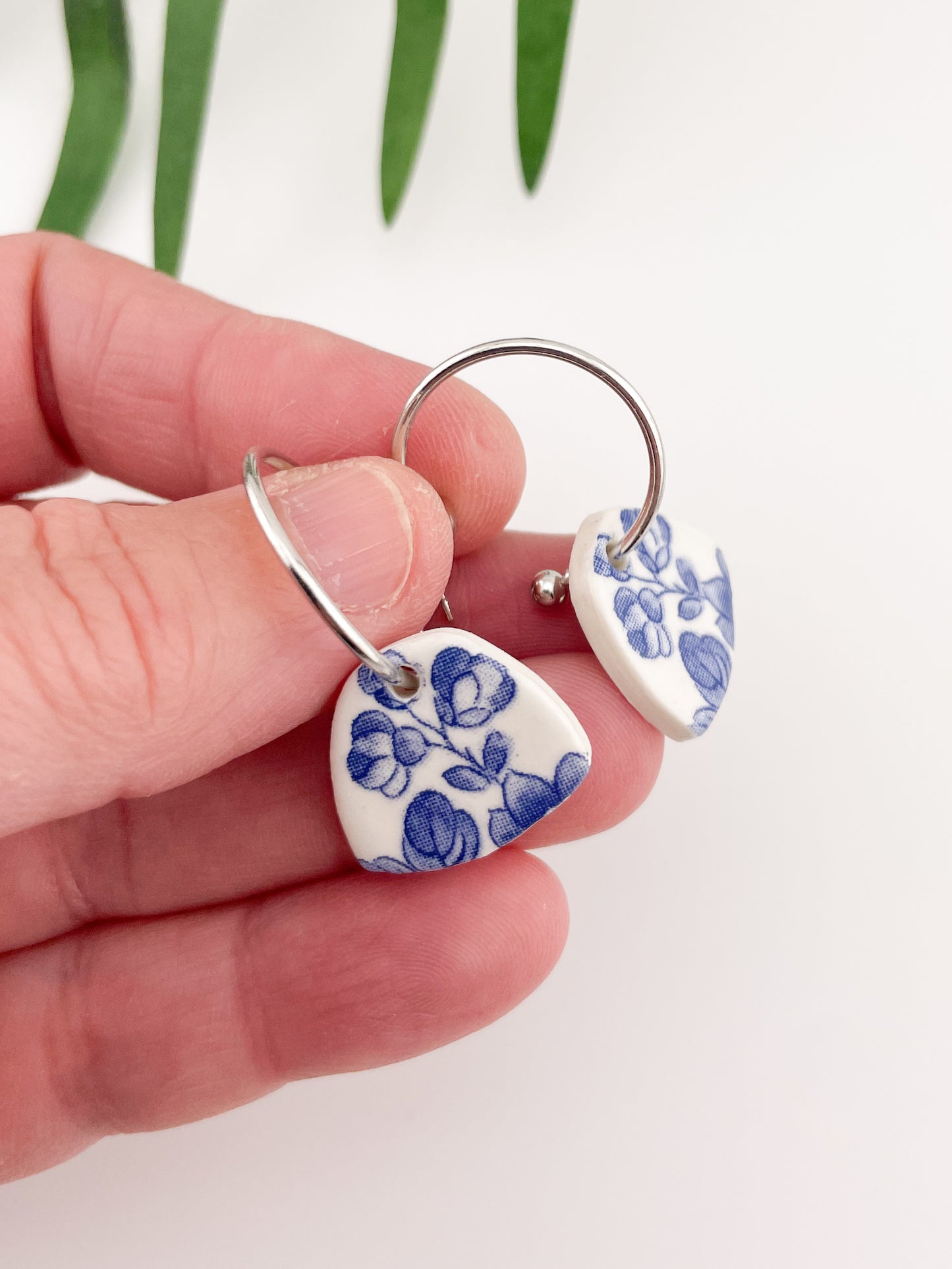 Blue China Trapezium Silver Hoop earrings