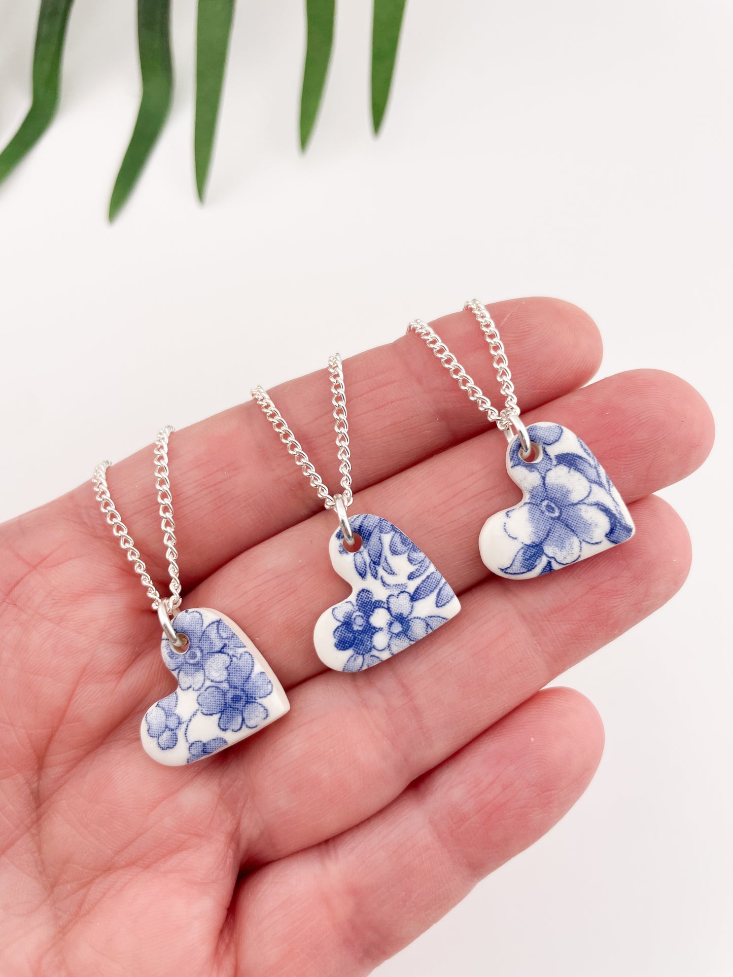 Blue China Small Heart (side) Pendant necklace on silver chain