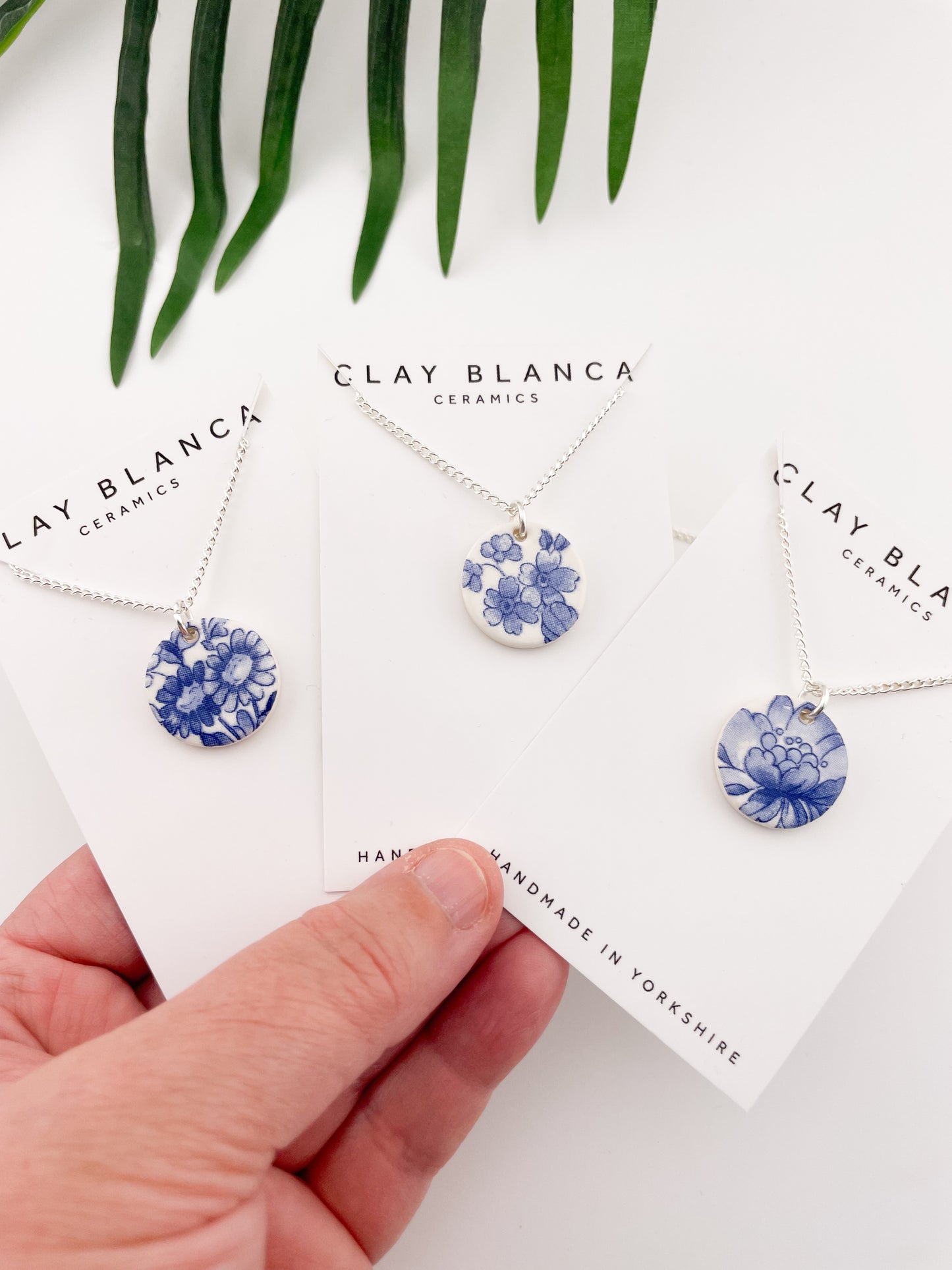 Blue China Large Round Pendant necklace on silver chain