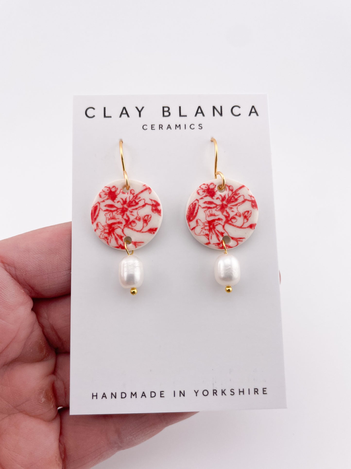 Candy Red China - Large Round Dangle earrings w pearl (Options)
