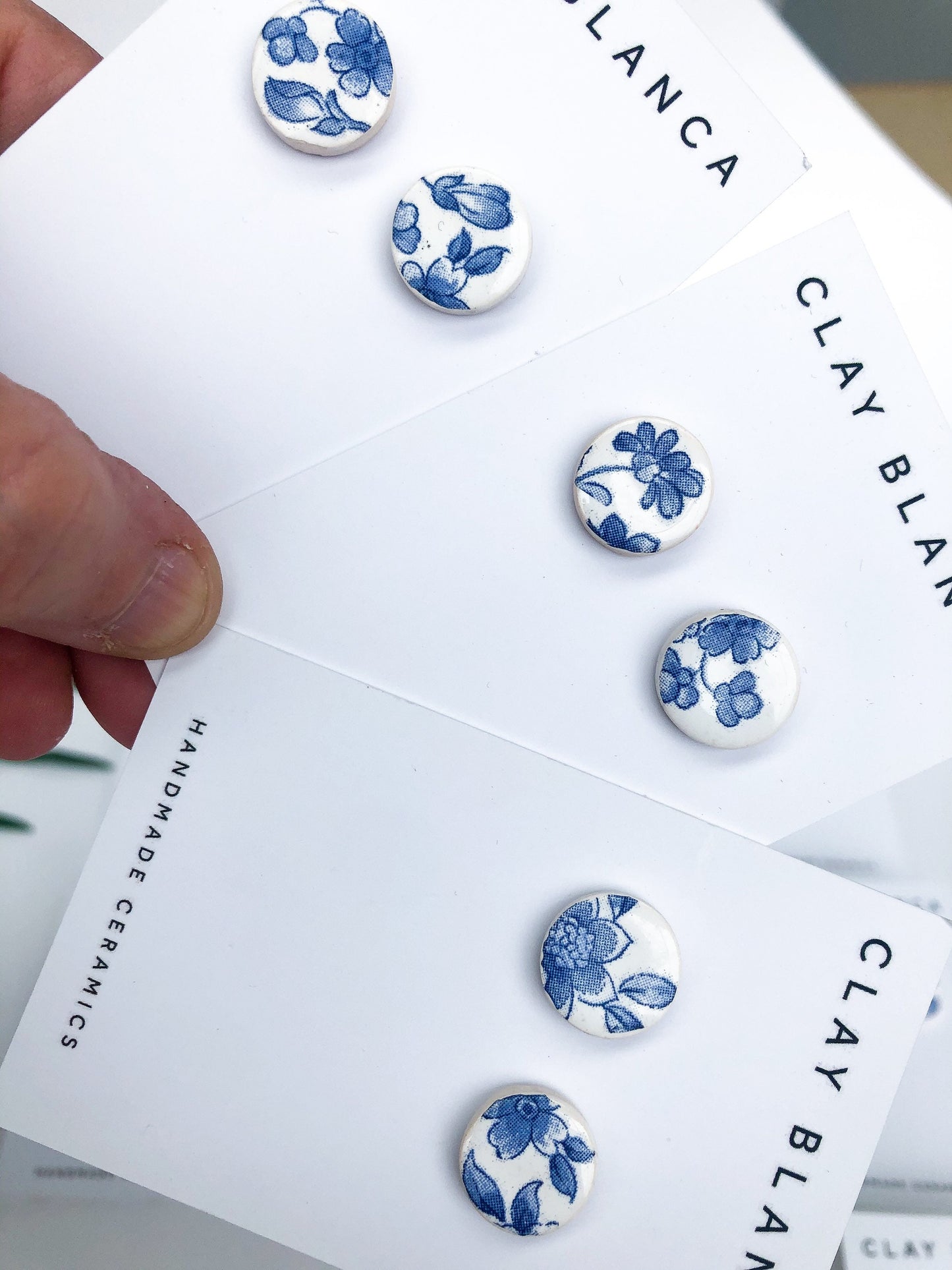 Blue China Small Round Stud earrings