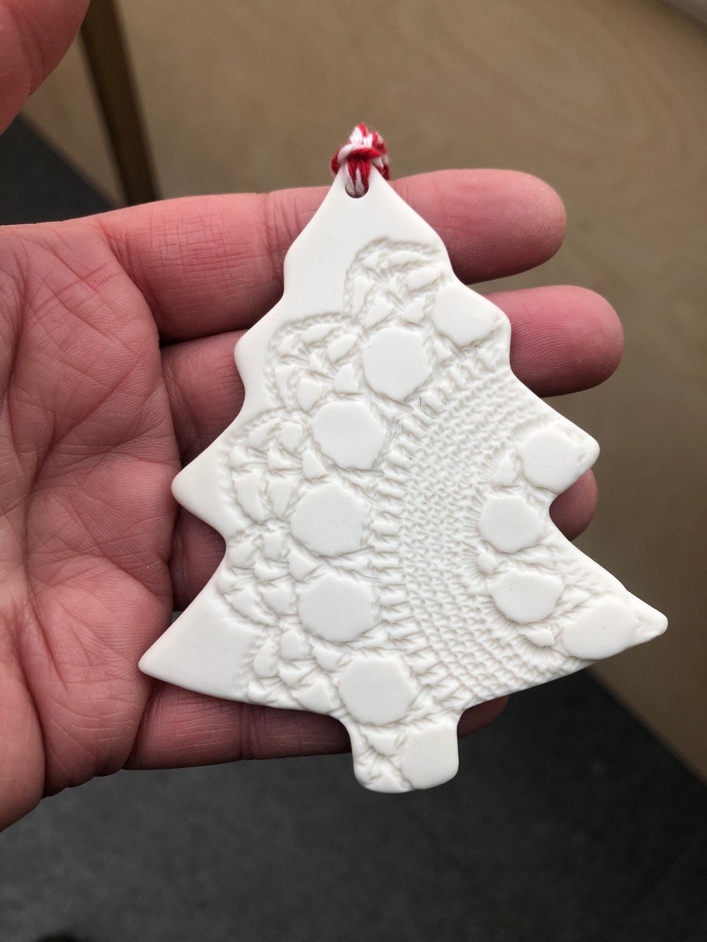 Porcelain Christmas lace tree ornament - pack of 3