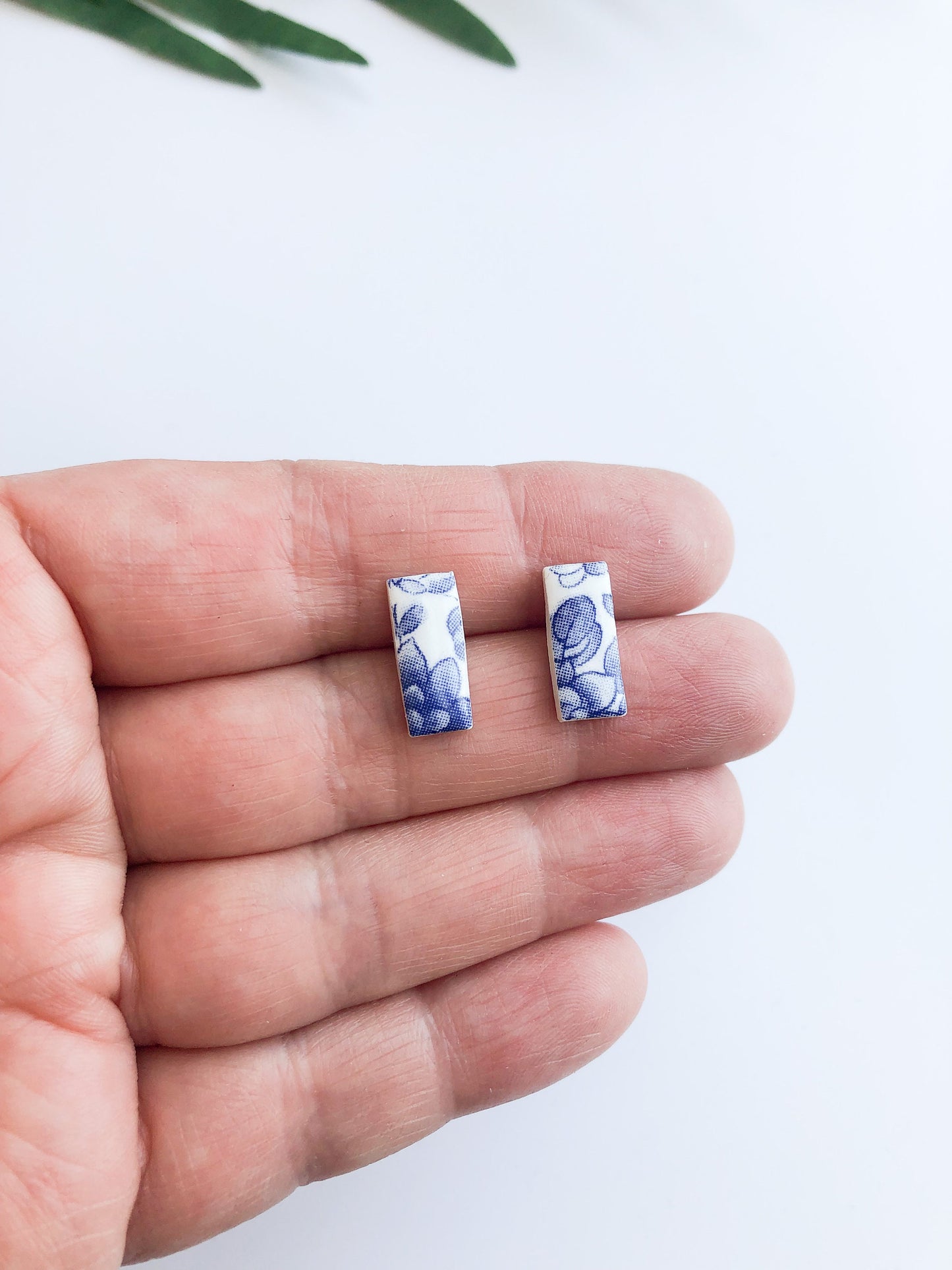 Blue China Stick Rectangle Stud earrings