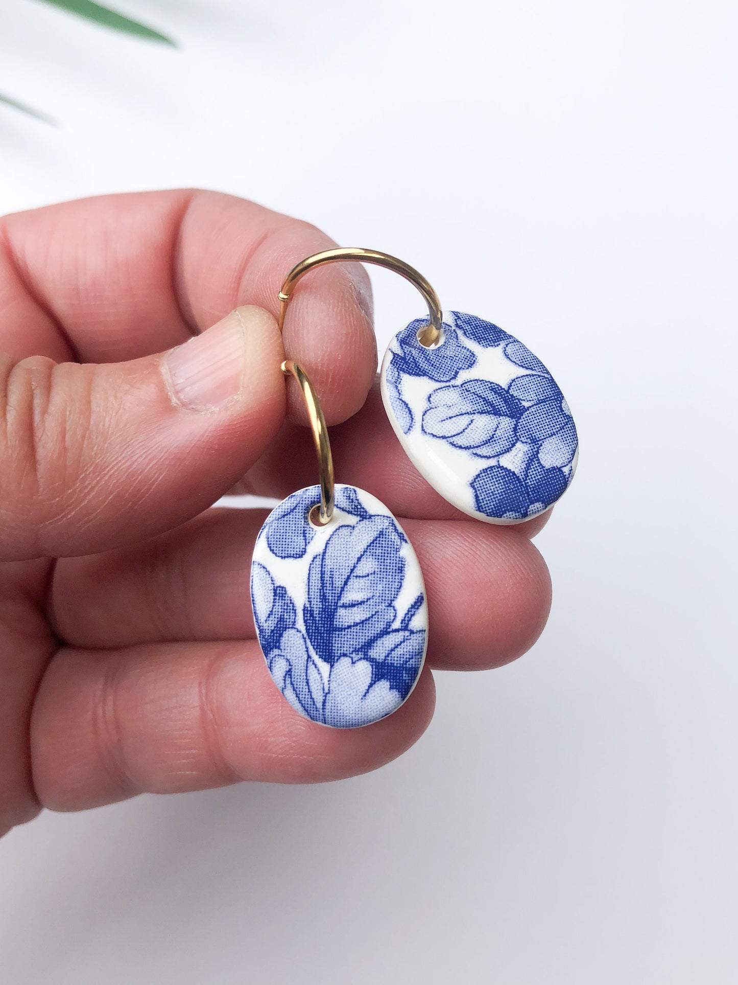 Blue China Oval Hoop earrings