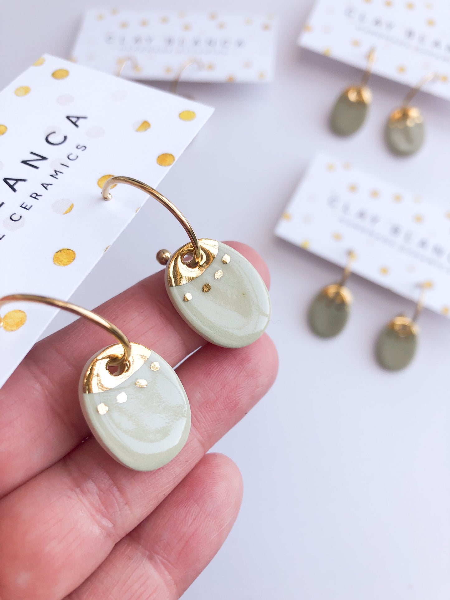 Sage green porcelain hoops