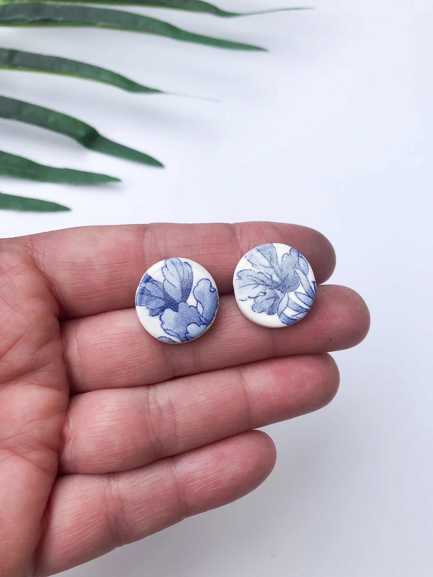 Blue China Large Round Stud earrings
