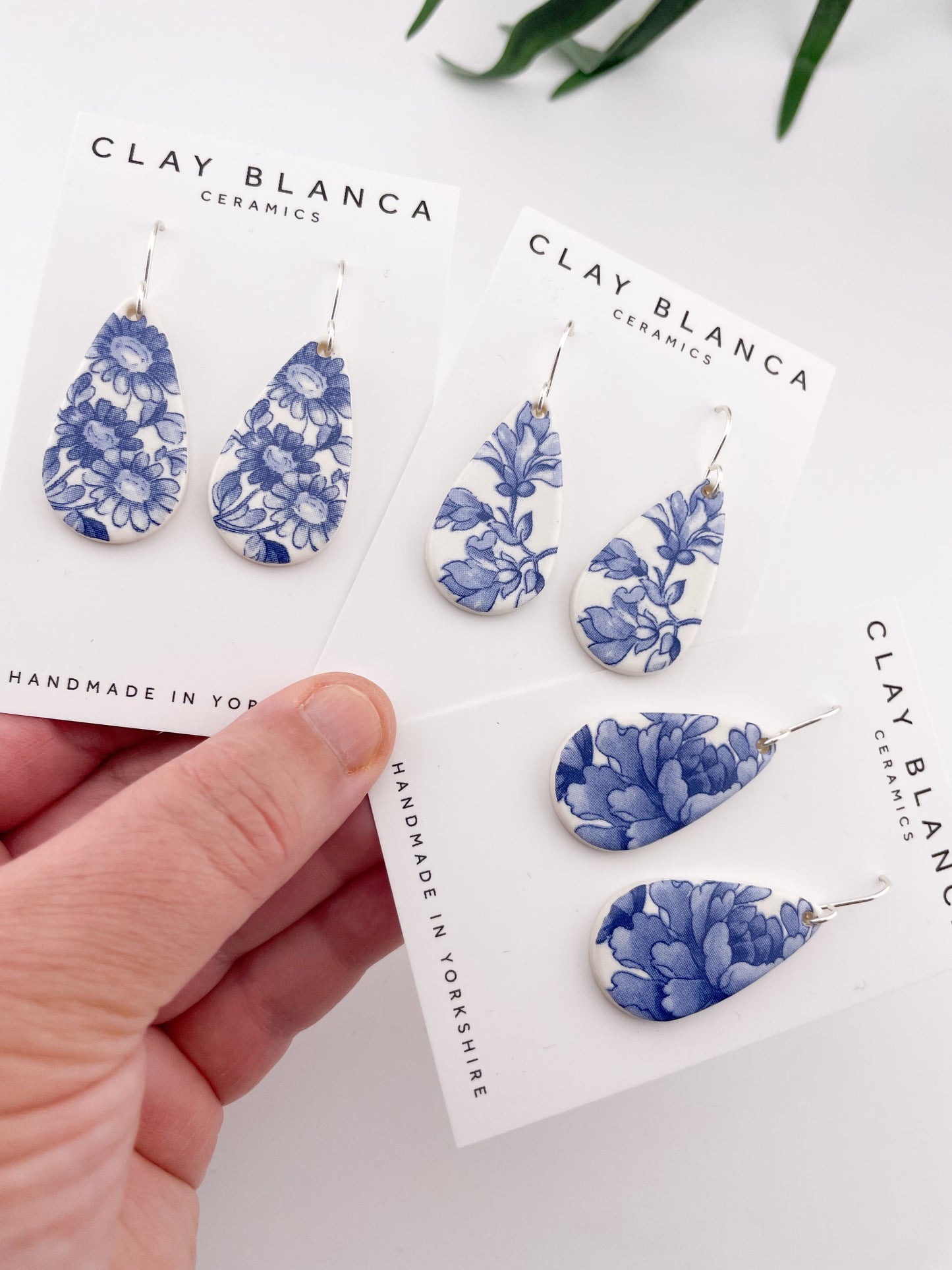 Blue China Teardrop Dangle earrings on silver wire