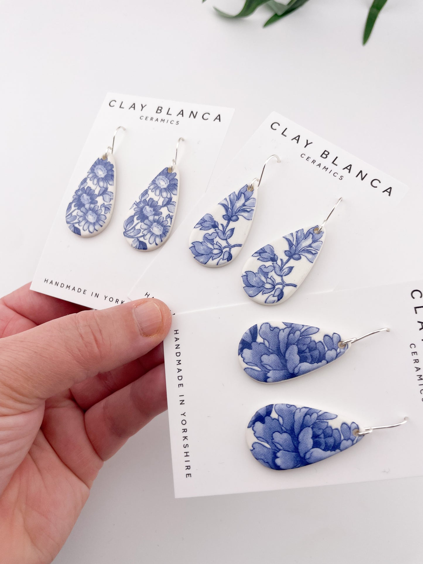 Blue China Teardrop Dangle earrings on silver wire