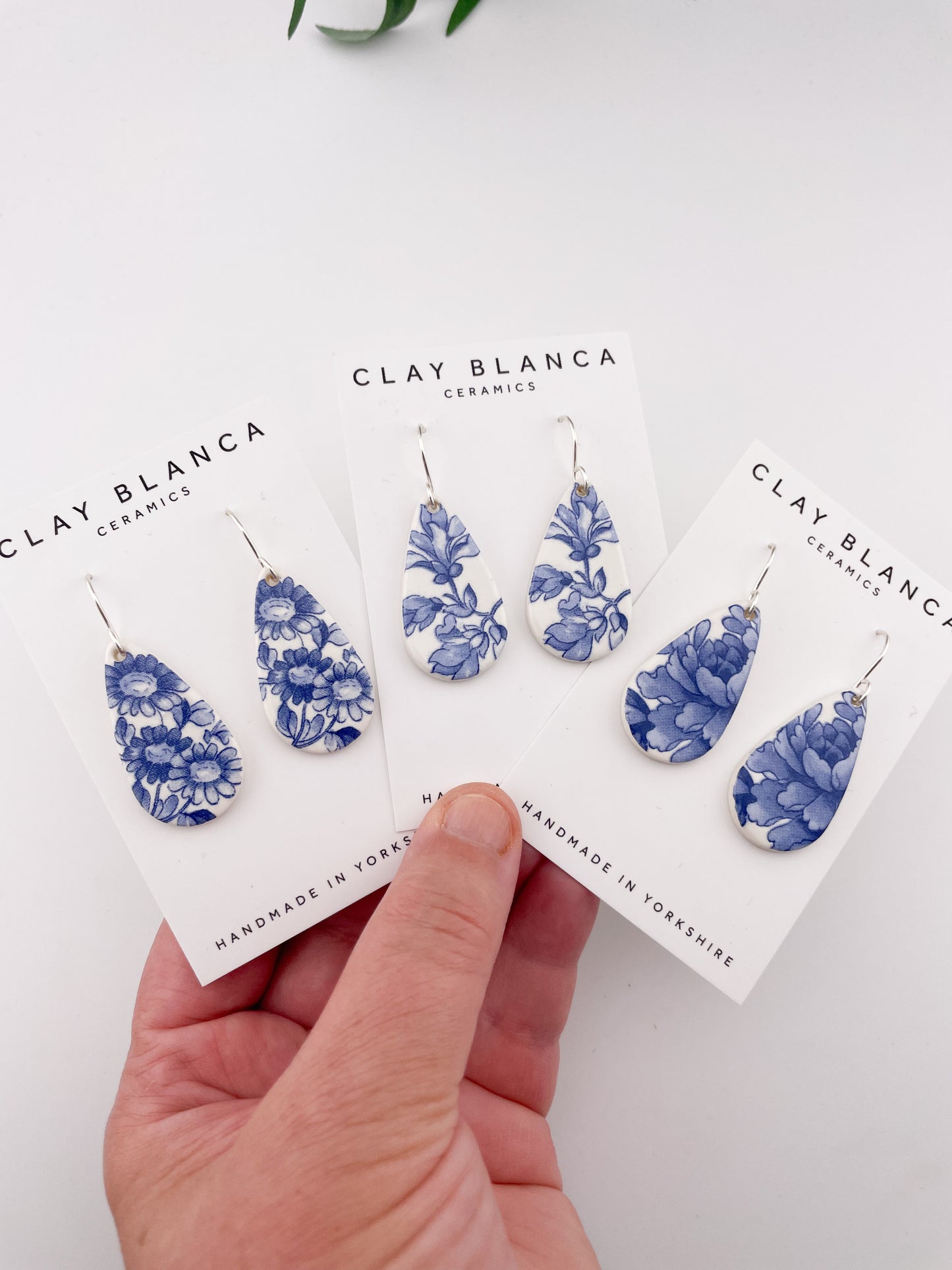 Blue China Teardrop Dangle earrings on silver wire