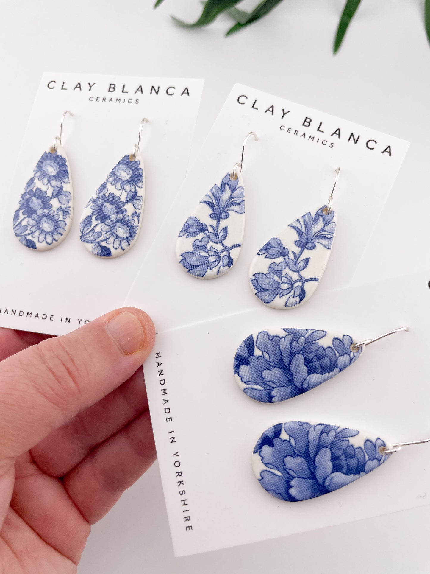 Blue China Teardrop Dangle earrings on silver wire