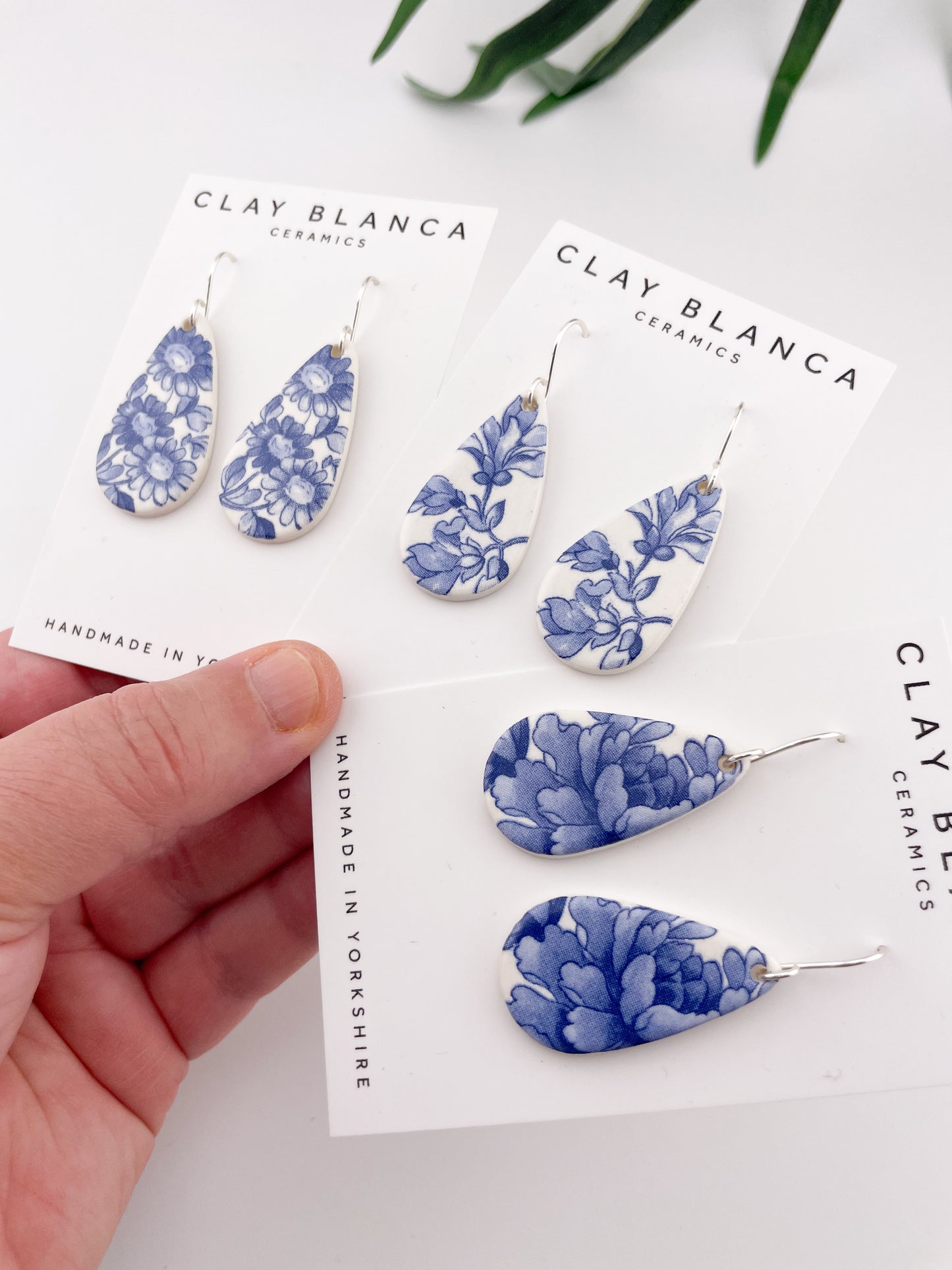 Blue China Teardrop Dangle earrings on silver wire