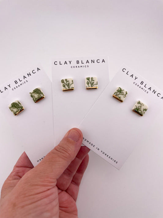 Green China Small Square Stud earrings (Options)