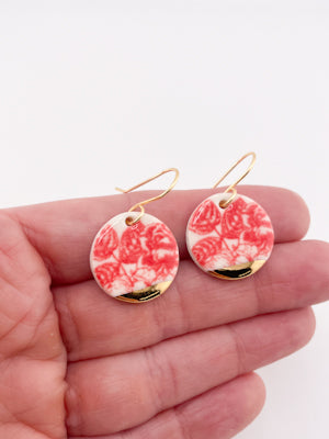 Candy Red China Round Dangle earrings with gold tips