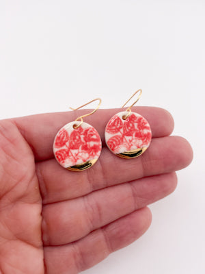 Candy Red China Round Dangle earrings with gold tips