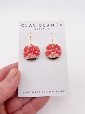 Candy Red China Round Dangle earrings with gold tips