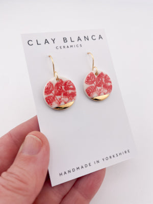 Candy Red China Round Dangle earrings with gold tips
