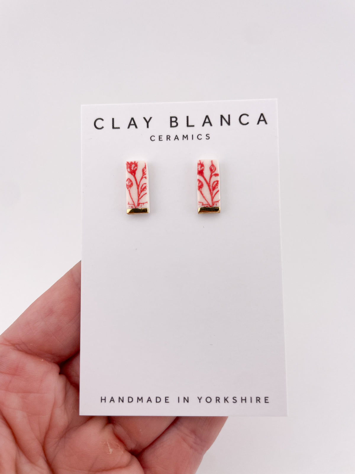 Candy Red China Rectangle Studs with gold tips
