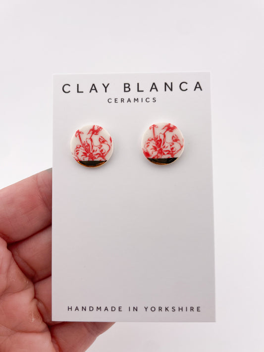Candy Red China Small Round Stud earrings with gold tips