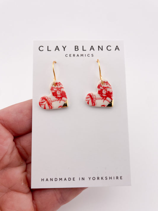 Candy Red China Small Heart (side) Gold Dangle earrings