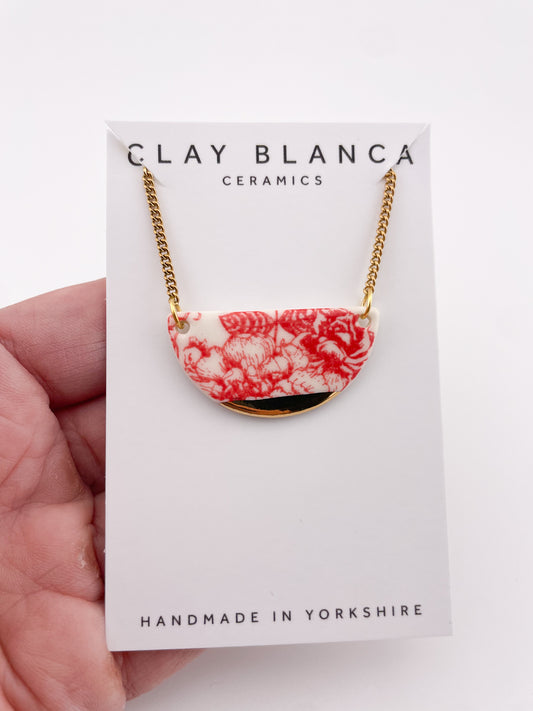 Candy Red China - Semi Circle Pendant necklace with gold tip