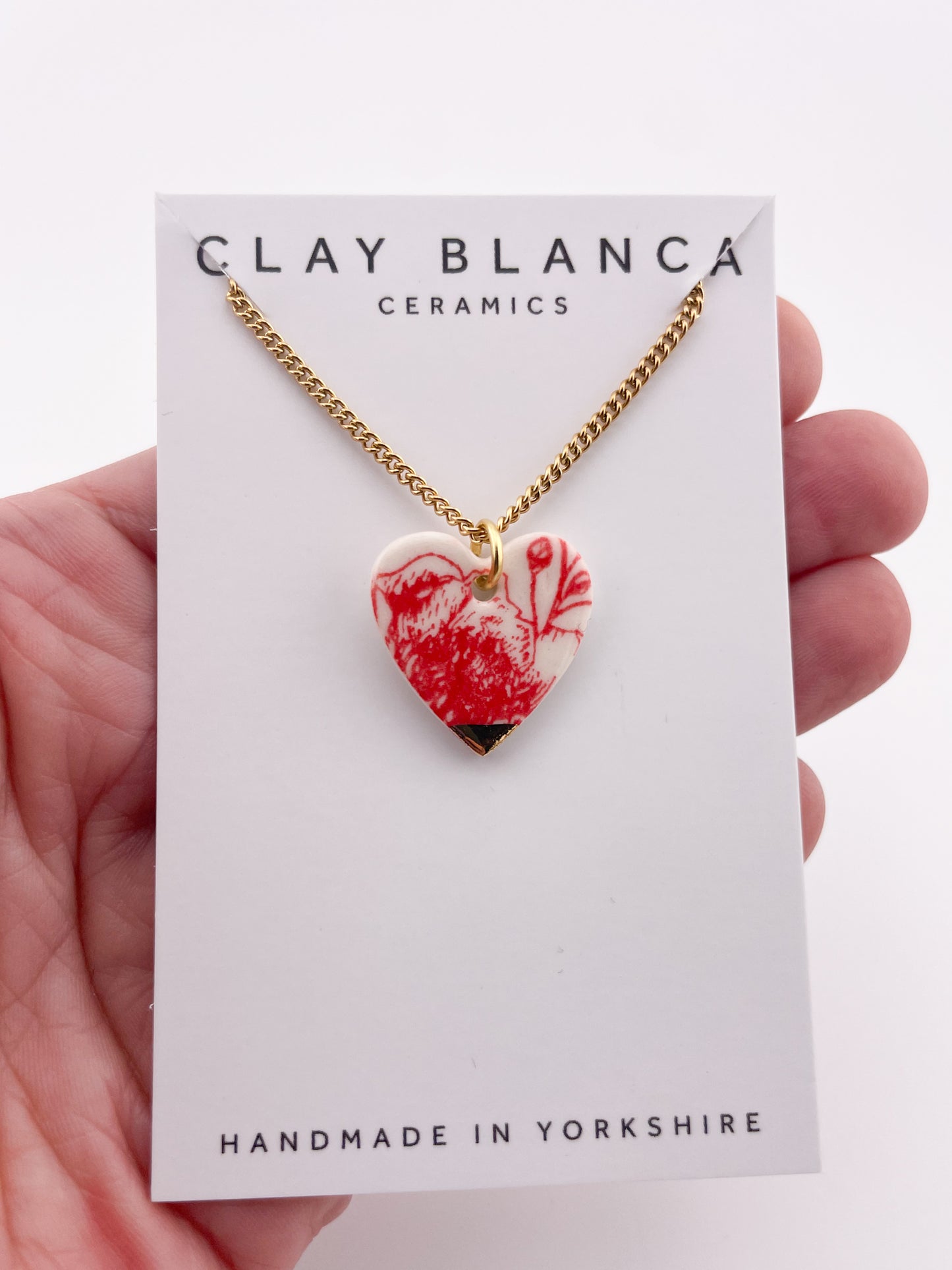 Candy Red China Medium Heart (middle) Pendant necklace w gold tip