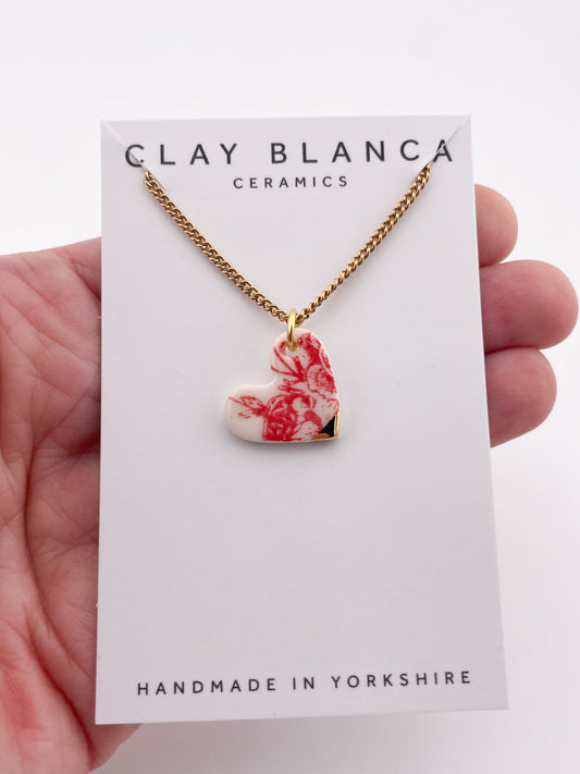Candy Red China Small Heart (side) Pendant necklace with gold tip