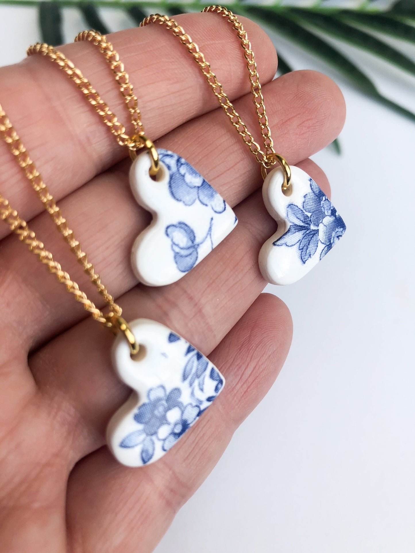 Small Blue China heart necklace