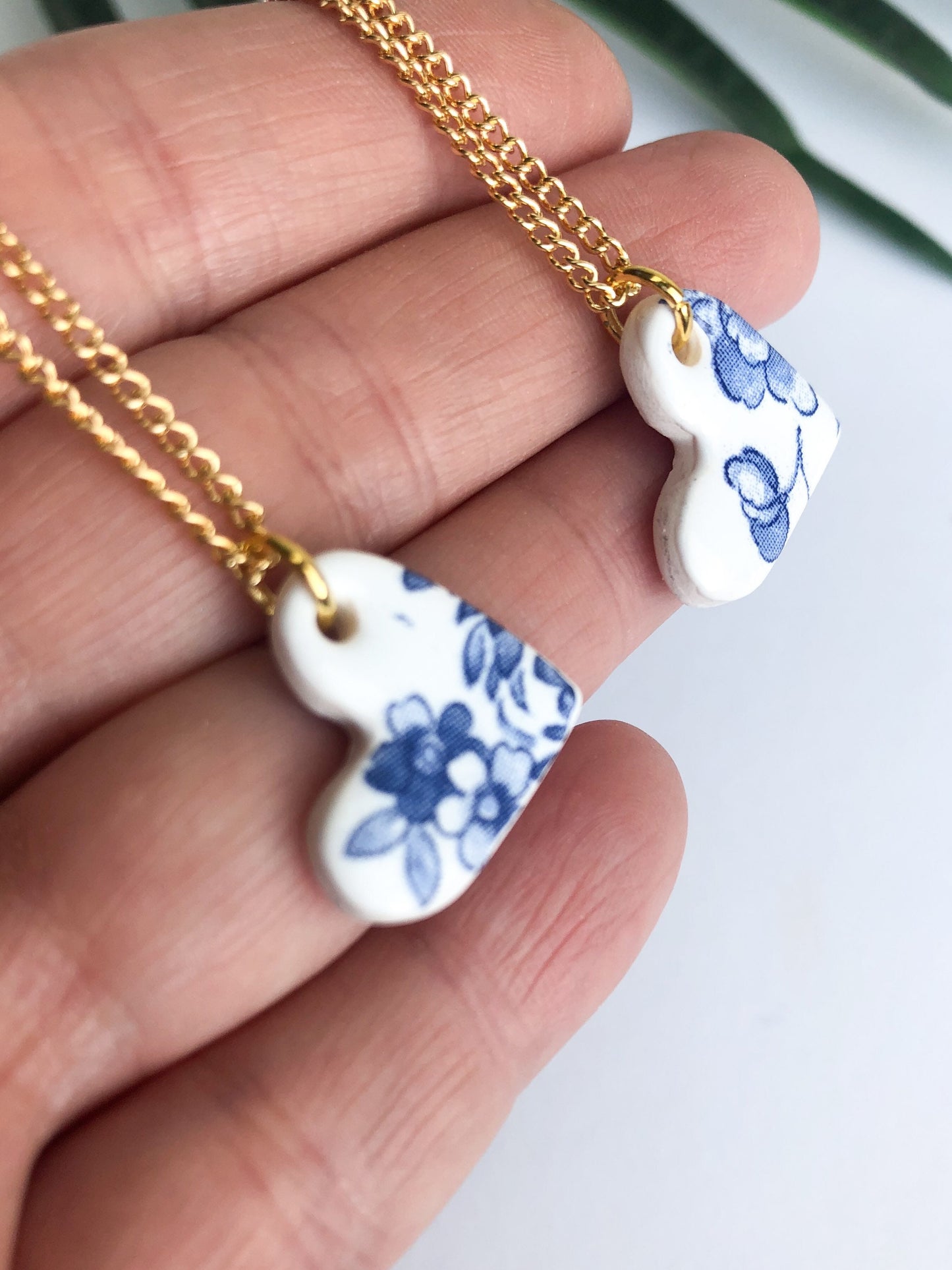 Small Blue China heart necklace