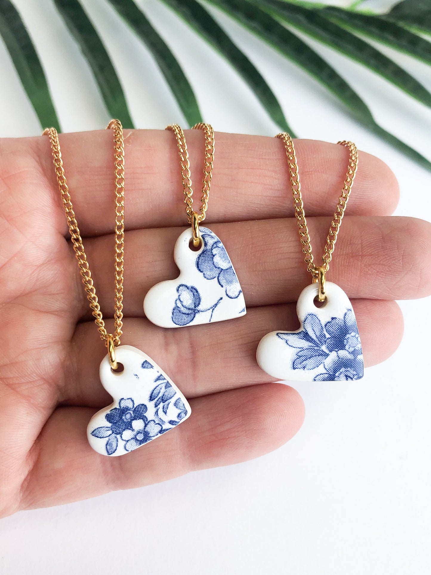 Small Blue China heart necklace