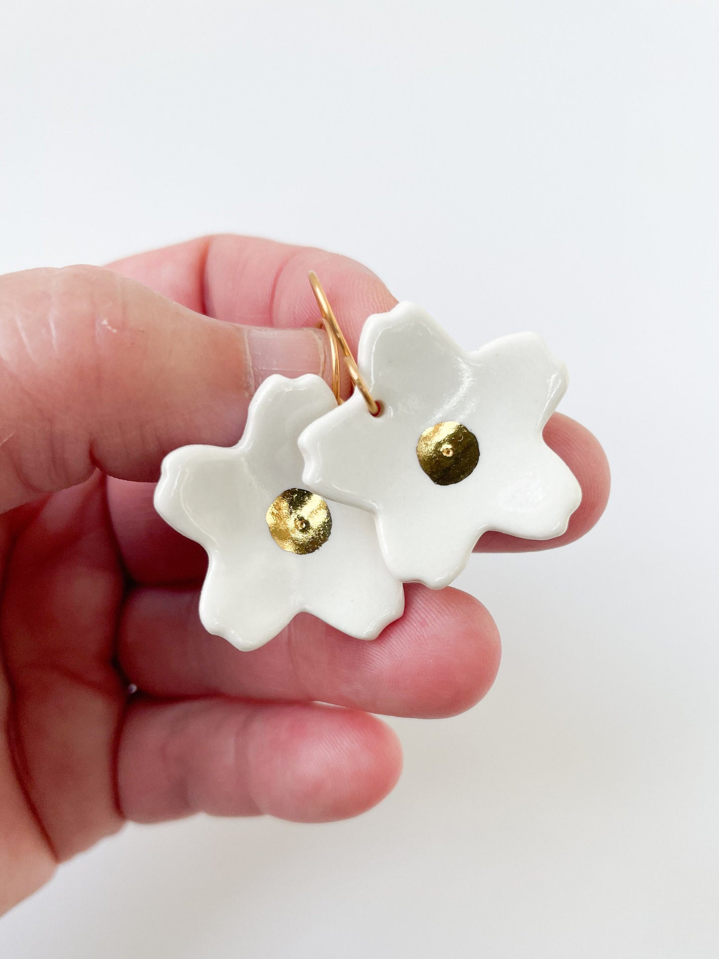 Large white flower dangle earrings