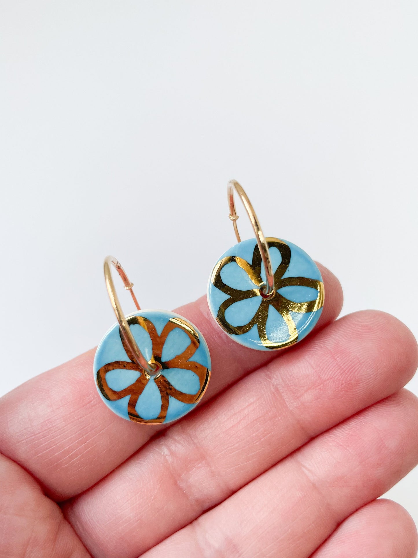 Azure Blue round dangle earrings with gold detail