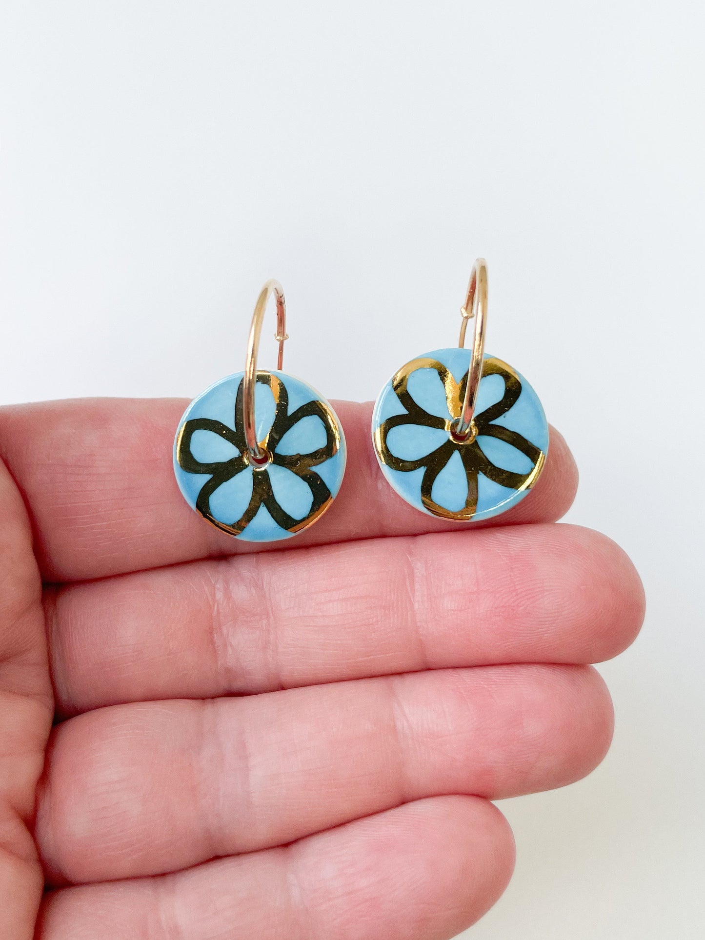 Azure Blue round dangle earrings with gold detail