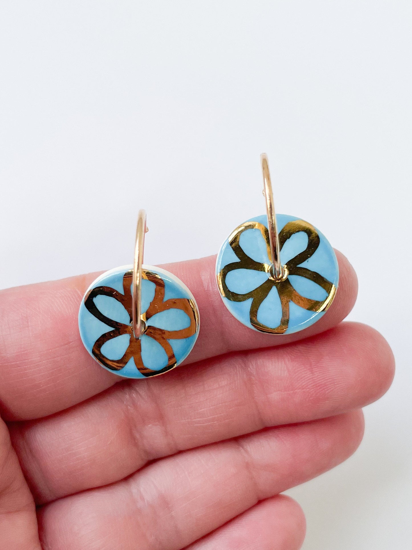 Azure Blue round dangle earrings with gold detail