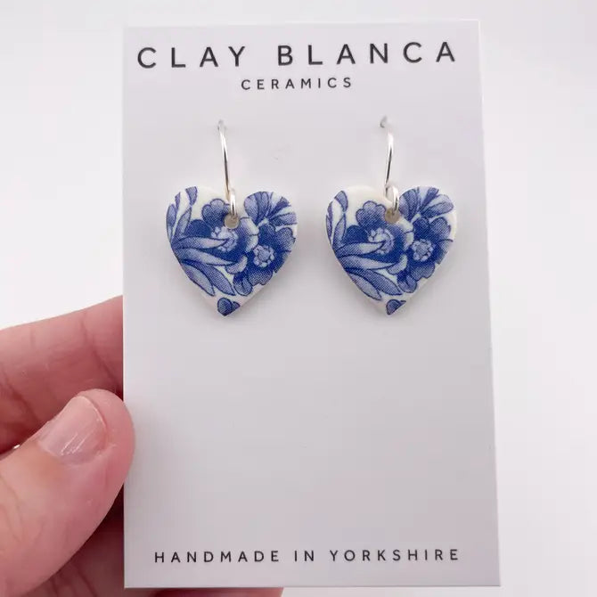 Blue China Medium Heart (middle) Dangle earrings on silver wire